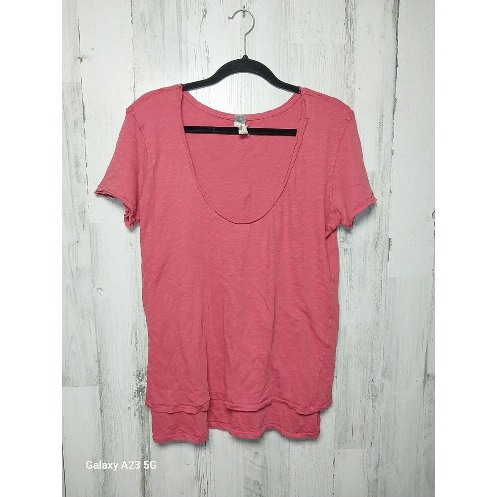 We The Free Womens L Summer Sky Coral Oversized Boxy Raw Hem Short Sleeve Tee